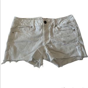 AE white denim shorts